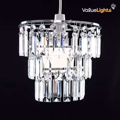 MiniSun Modern 3 Tier Ceiling Light Shades with Clear Acrylic Jewel Effect Droplets, Set of 2, Shade Width: 23 cm – 3