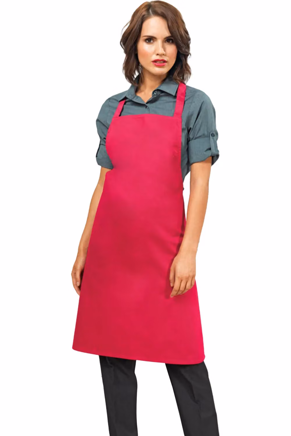 Premier Slim Cotton Workwear Apron in Pink (No Pocket) – 2