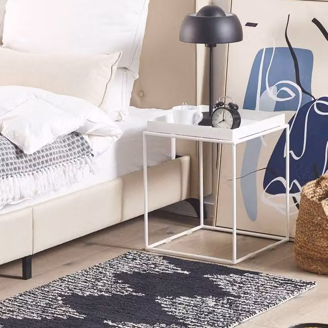 Wyld and Coco Geometric Cotton Area Rug in Black and White, W/L: 80 x 150 cm
