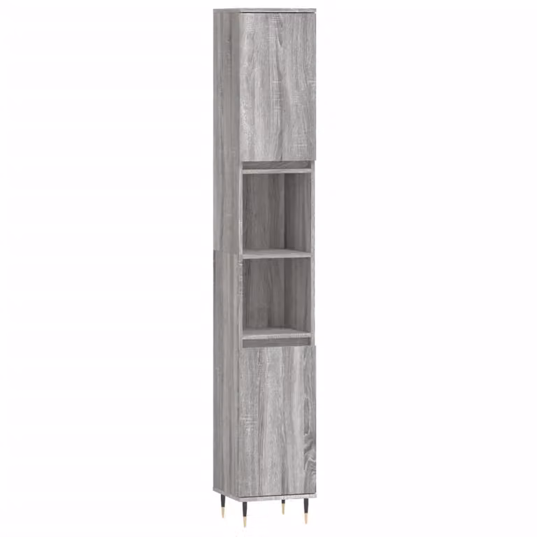 Berkfield Home Grey Sonoma Bathroom Cabinet with Internal Shelves and Hinged Doors, W/D/H: 30 x 30 x 190 cm