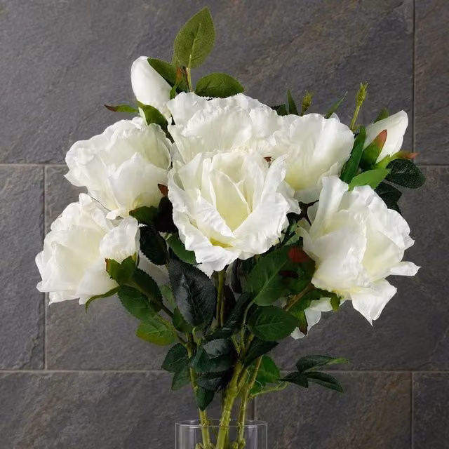 Leaf Pack of 6 Premium Artificial White Rose Stems with 18 Flowers, Height: 80 cm – 1