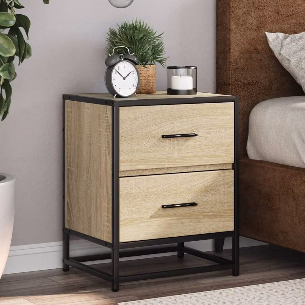 Berkfield Home Set of 2 Bedside Cabinets in Sonoma Oak, Light Tan, W/D/H: 40 x 31 x 50 cm – 2