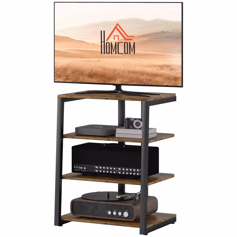 STILVORA HiFi Stand with 4 Adjustable Shelves in Rustic Brown – 5