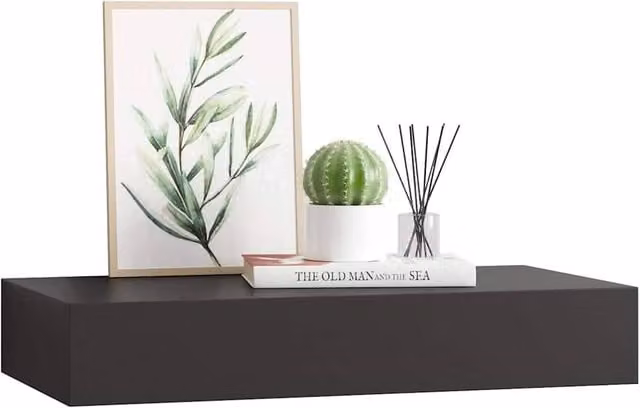 Berkfield Home Durable Floating Wall Shelf with Drawer, Black, W/D/H: 48 x 25 x 8 cm