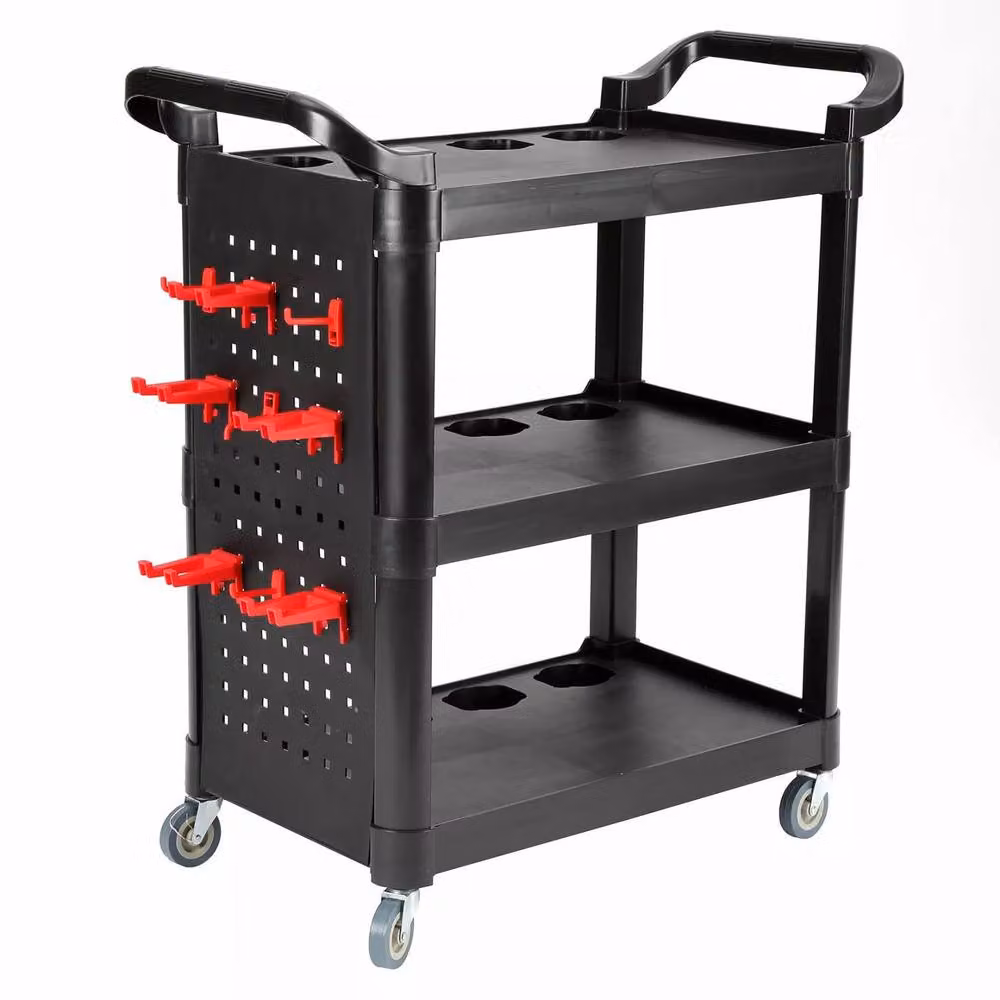 Dprodo 3 Tier Plastic Rolling Detailing Tool Cart, Black, W: 60 cm, D: 60 cm, H: 150 cm – 7