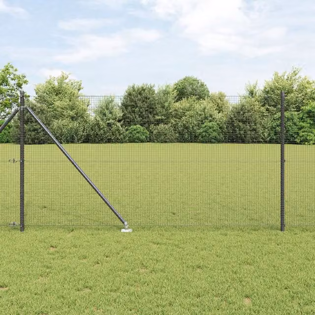 Berkfield Home Grey Steel Welded Wire Fence with 13 Spike Posts, 1 x 50 m – 1