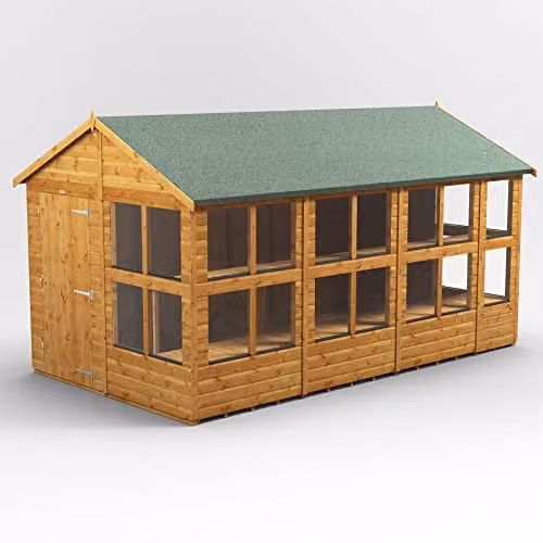 POWER Apex Wooden Potting Greenhouse with Toughened Glass and PVC Window Sills, Brown – 1