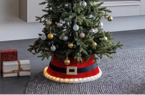 Shatchi LED Christmas Tree Skirt in Santa Style with Light Up Base Cover, Diameter: 55.88 cm – 7