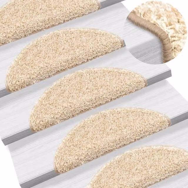 Berkfield Home Self-Adhesive Carpet Stair Treads, 15 Pieces, Beige, W: 56 cm, D: 17 cm, H: 3 cm