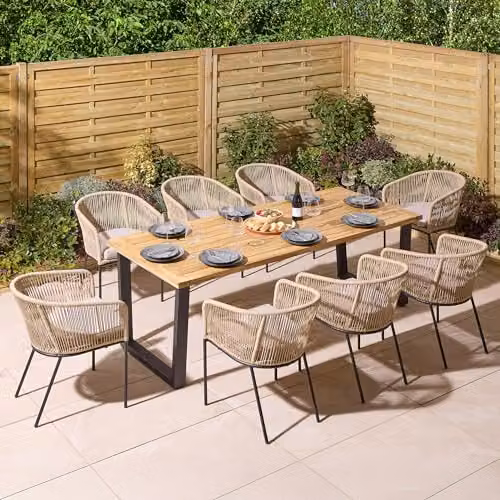 Rowlinson Oslo 8 Seat Acacia Wood Dining Set in Brown and Grey, W: 210 cm, D: 90 cm, H: 75 cm – 1