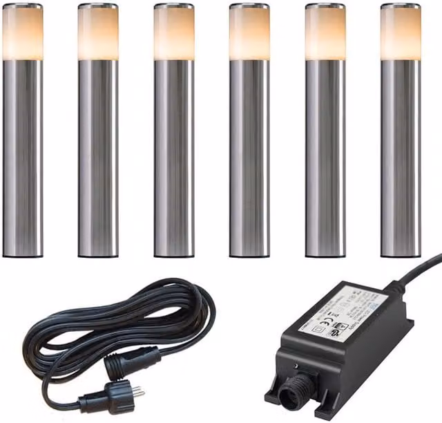 Ludeco Sten 12V 6-Light LED Garden Post Light Kit in Silver Stainless Steel