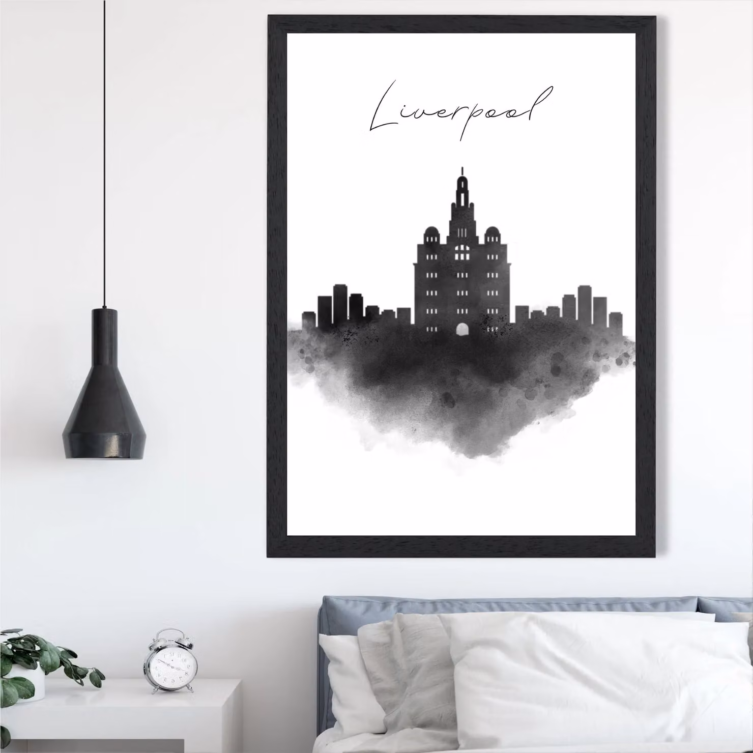 ARTZE Liverpool Watercolour Skyline City Framed Print, Black Frame, A4 – 2