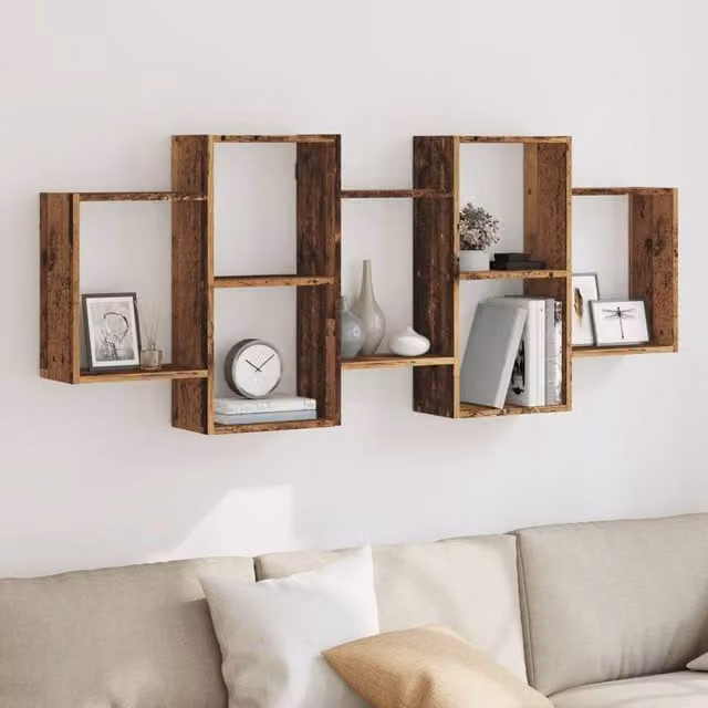 Berkfield Home Wall Mounted Old Wood Shelf in Brown, W/D/H: 159 x 18 x 65 cm