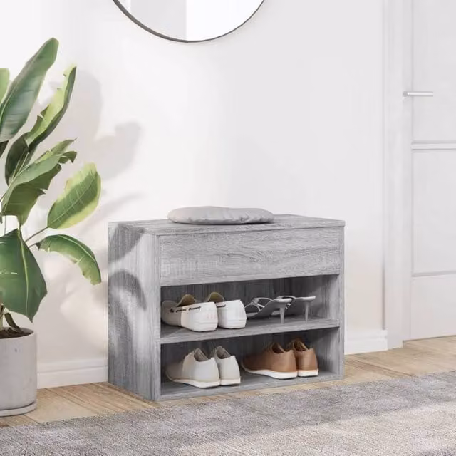 Berkfield Home Grey Sonoma Shoe Bench in MDF, W/D/H: 60 x 30 x 45 cm