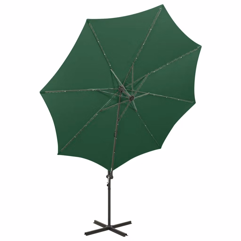 Berkfield Home Green Cantilever Garden Umbrella with LED Lights and Aluminium Pole, 300 cm – 2