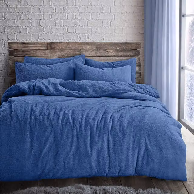 VELOSSO Hygge Blue Thermal Fleece Duvet Cover and Pillowcase Set