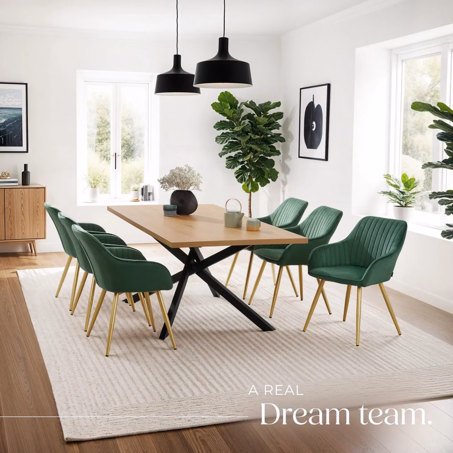 tectake Marilyn Set of 6 Modern Velvet Dining Chairs in Dark Green and Gold – 7