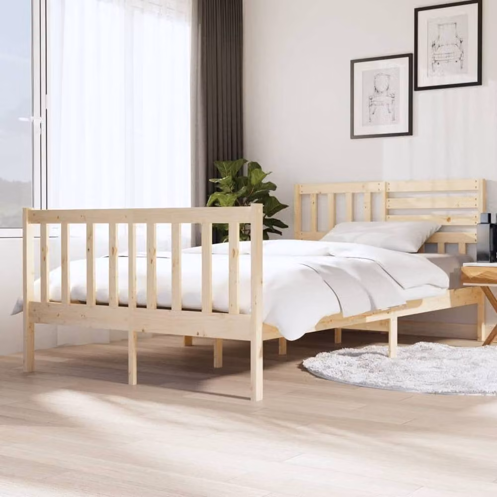 Berkfield Home Beautiful Small Double Bed Frame in Natural Solid Pine Wood, W/D/H: 120 x 200 cm – 2