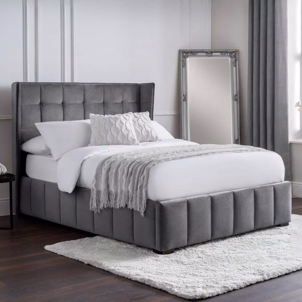 Cheshire Tamarack Upholstered Velvet Bed in Light Grey, King Size (W: 150 cm, L: 200 cm) – 3