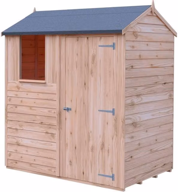 Shires Brown Overlap Single Door Reverse Apex Wooden Garden Shed W: 182.88 cm, D: 121.92 cm, H: 182.88 cm – 1