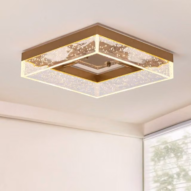 Garwarm Square LED Flush Mount Ceiling Light in Gold/Brass, Warm White, Dimmable, W/D/H: 30 x 30 x 8 cm