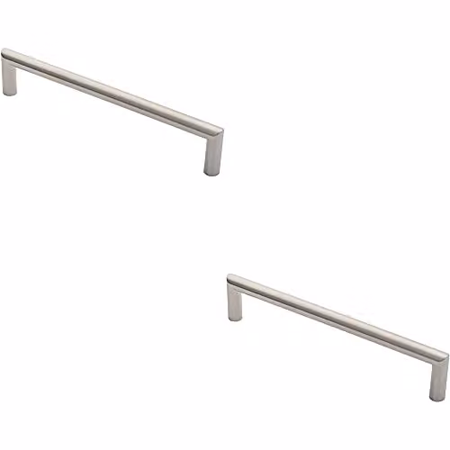 Loops 2 Pack 19mm Mitred Tubular Pull Door Handles in Brushed Silver Stainless Steel with 300mm Fixing Centres