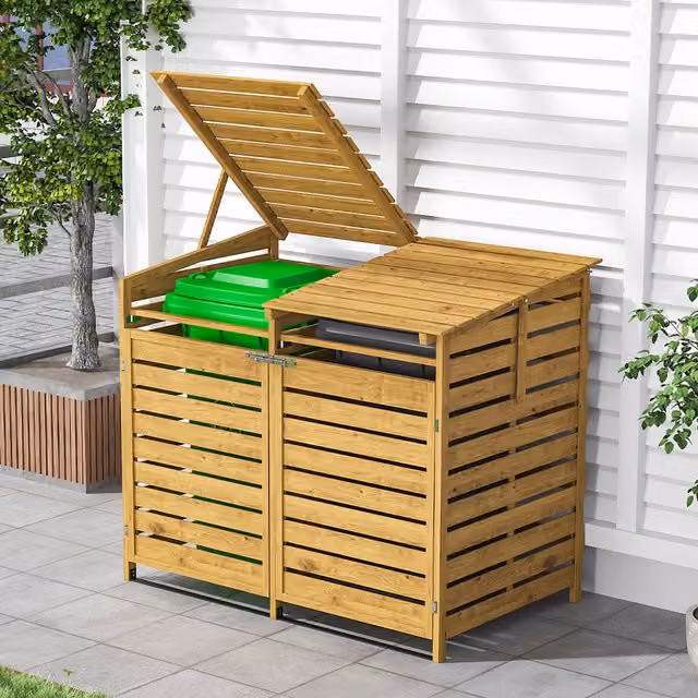 Livingandhome Rustic Spruce Wood Garden Trash Can Storage Shed in Orange, W: 149 cm, D: 86 cm, H: 122.5 cm