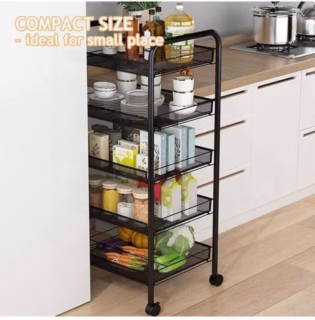 Hygrad 5 Tier Rolling Kitchen Cart with Removable Baskets and Hooks in Black – 1