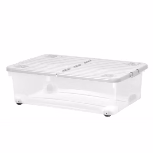 Wham Transparent Plastic Underbed Storage Box with Wheels and Lid, 32L, W: 60 cm