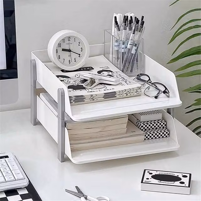 Nordara 2 Tier A4 Plastic Desk Organiser and Letter Tray in White