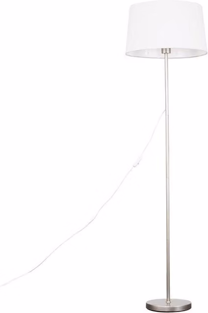 ValueLights Modern White and Chrome Floor Lamp with Fabric Cylinder Shade