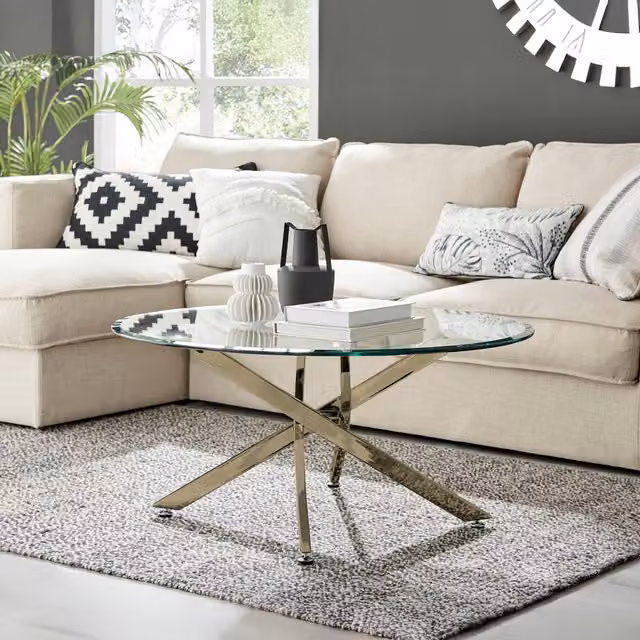 FurnitureboxUK Novara Round Glass and Gold Metal Coffee Table