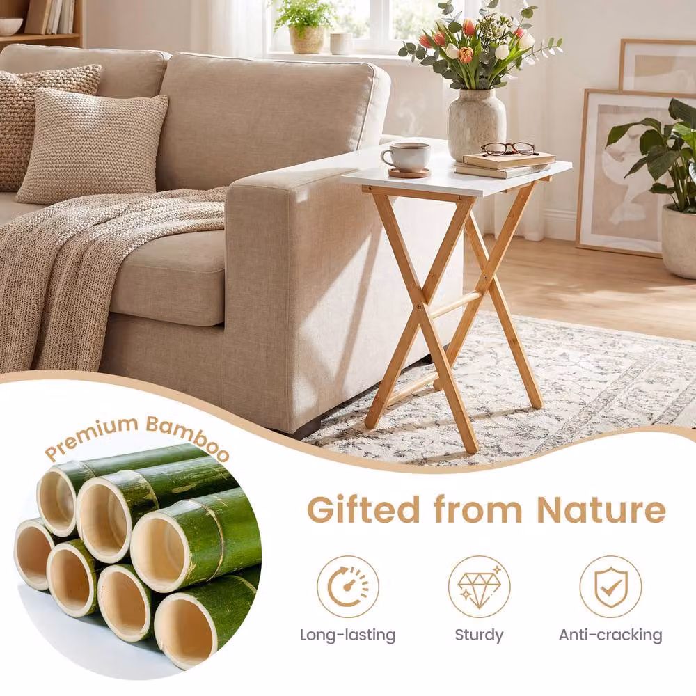 Gymax 2 Pack Folding Bamboo TV Tray Tables in White – 5