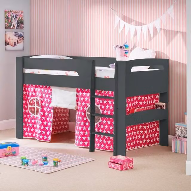 Julian Bowen Pluto Midsleeper Bed Set in Anthracite, Pink and White