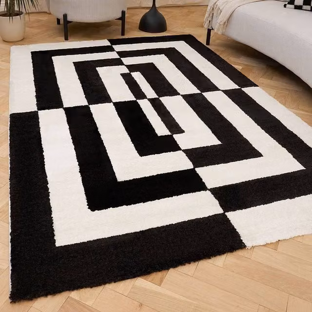 THE RUGS Joli Geometric Soft and Dense Pile Rug in Black, W: 200 cm, D: 290 cm