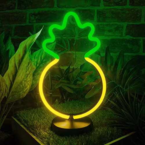 Global Gizmos LED Neon Pineapple Table Lamp in Green and Yellow, 30 cm – 2