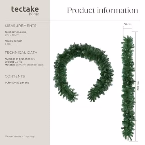 tectake Christmas Garland with Frosted Tips and High Volume in Green, 270 cm – 6