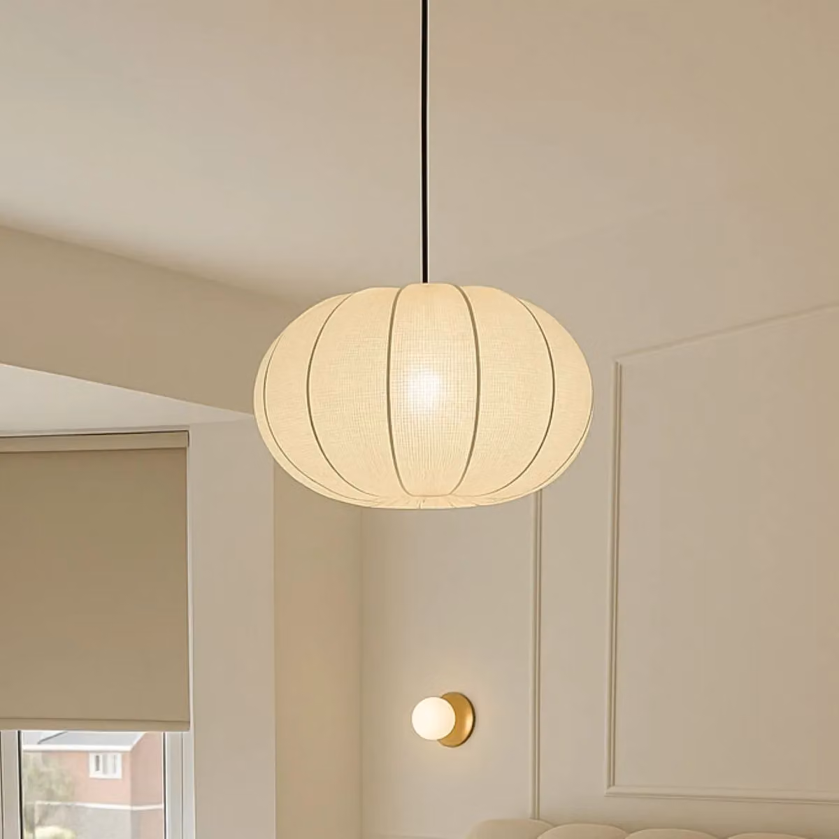 CGC Lighting Modern Oval Ribbed Cotton Fabric Lampshade in Beige – 3