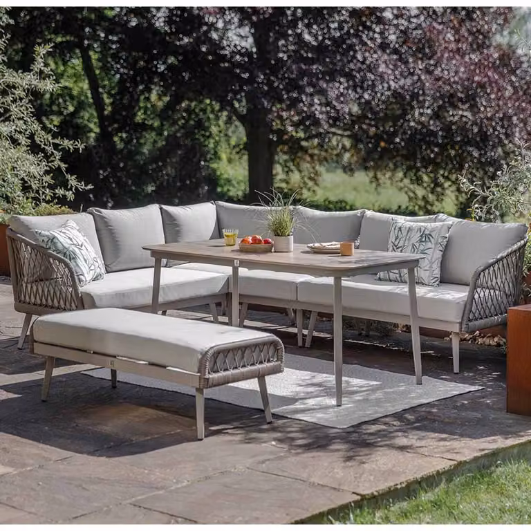 Atkin & Thyme Lauren Corner Lounge Dining Set in Sand and Grey