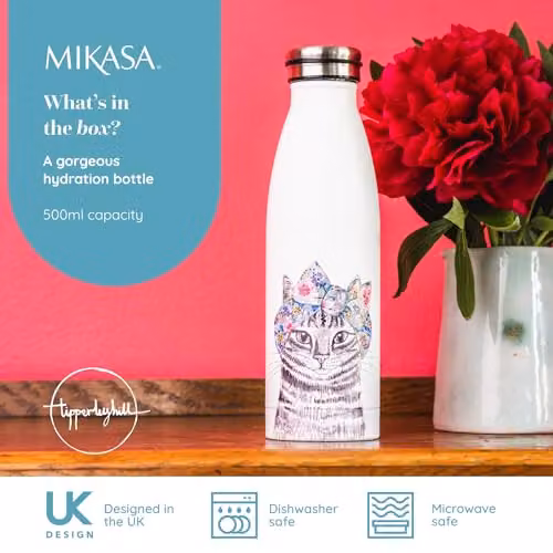 Mikasa Tipperleyhill Cat Vacuum-Insulated Stainless Steel Water Bottle, 500ml, White and Multicolour – 2