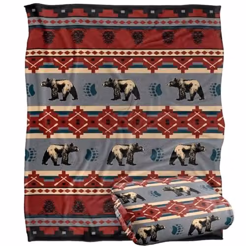 JQ Licensing Southwest Lodge Bear Silky Touch Super Soft Fleece Throw Blanket, Multicolour, W: 152 cm, D: 127 cm