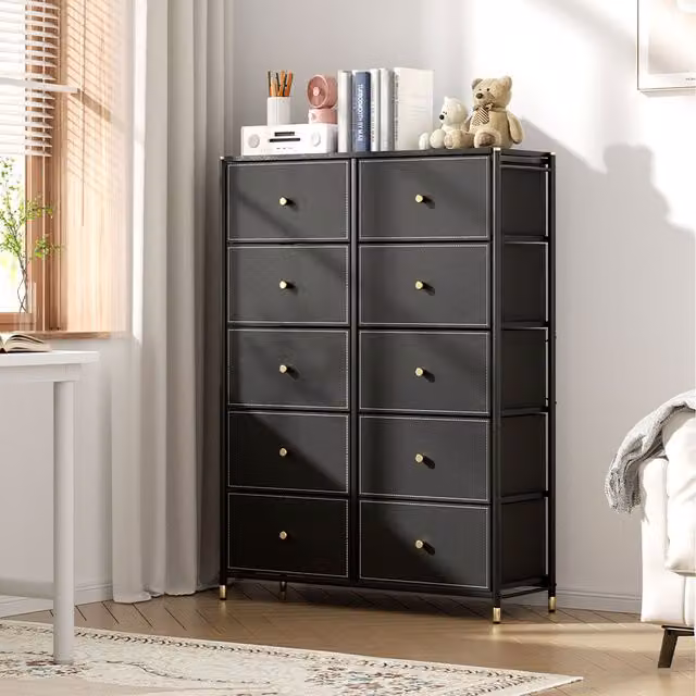 Komore Modern Plastic and Metal Freestanding Storage Cabinet in Black and Gold, Height: 119.5 cm