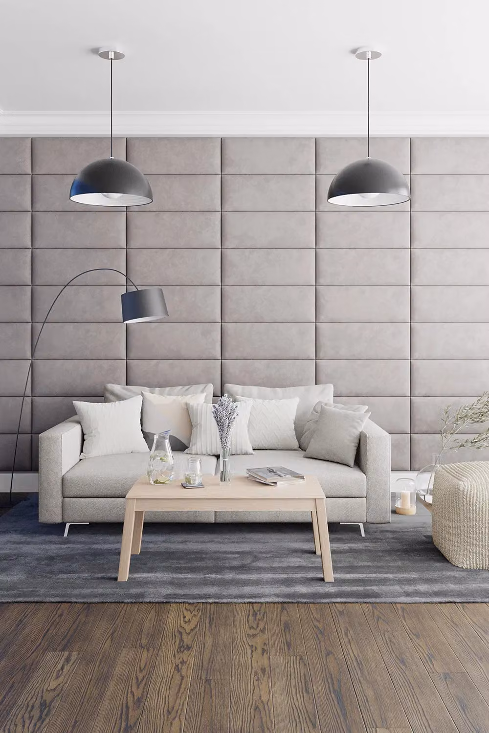 Aspire EasyMount Modular DIY Wall Mounted Upholstered Headboard Panels in Grey Cotton Fabric, Pack of 2 – 2