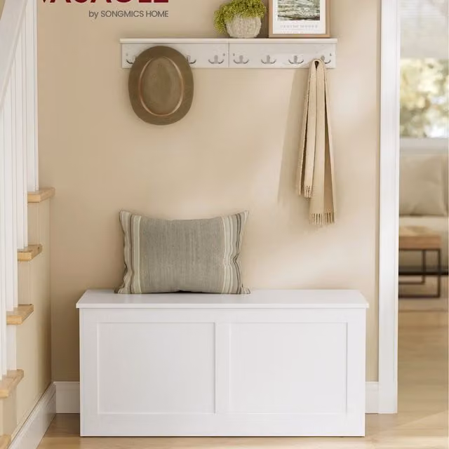VASAGLE White Storage Chest and Blanket Box with 2 Safety Hinges, W: 100 cm, D: 46.5 cm, H: 46.5 cm