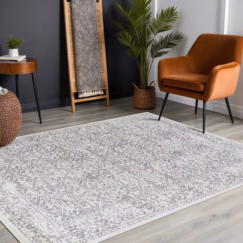 Livabliss Roma Vintage Boho Rug in White and Grey, W x W: 200 x 200 cm – 7