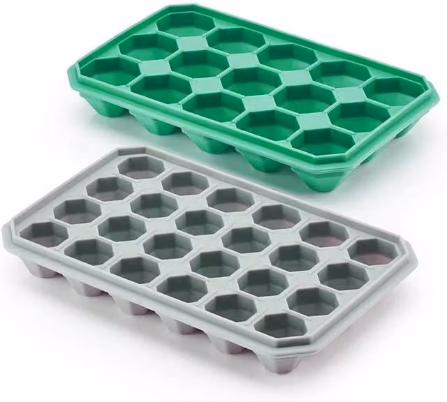 NESTLUNE 24-Grid Silicone Ice Cube Tray Mould with Lid in Green and Grey – 1