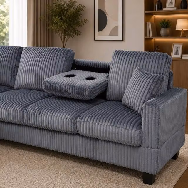 SquareBoxx Vienna LHF Corner Sofa with Ottoman and Drop Down Table in Grey