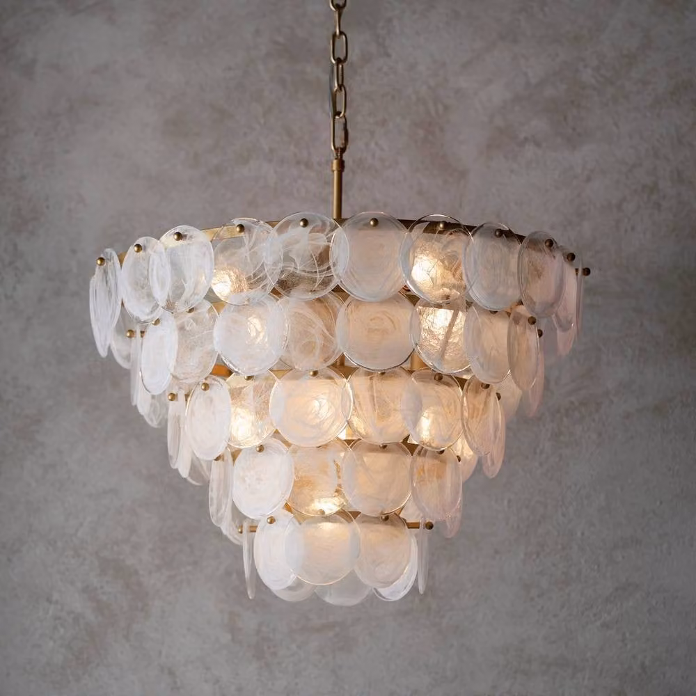 Netlighting Trapani Pendant Ceiling Light in Antique Gold and White with Clear Glass, Height: 68.0 - 212.5 cm – 2