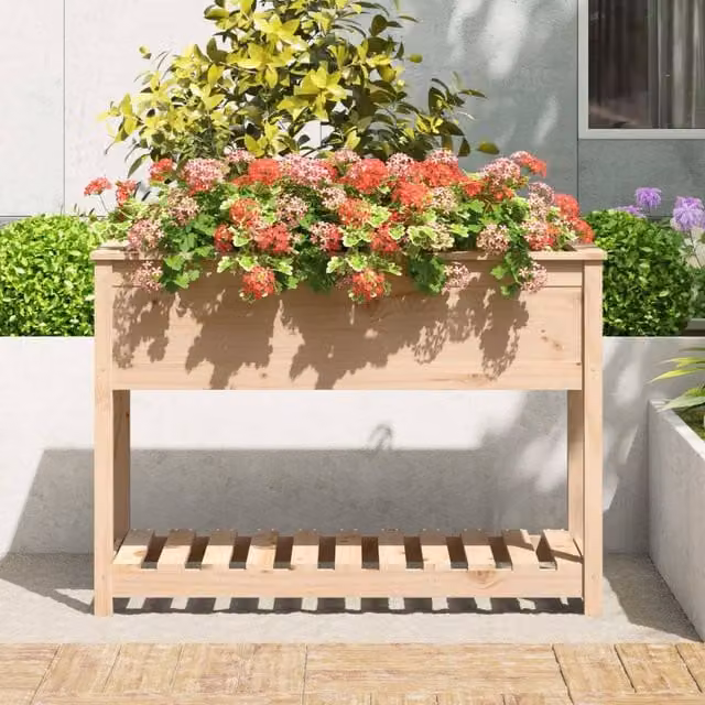 Berkfield Home Rustic Pine Planter with Shelf, Beige, W/D/H: 111.5 x 54 x 81 cm