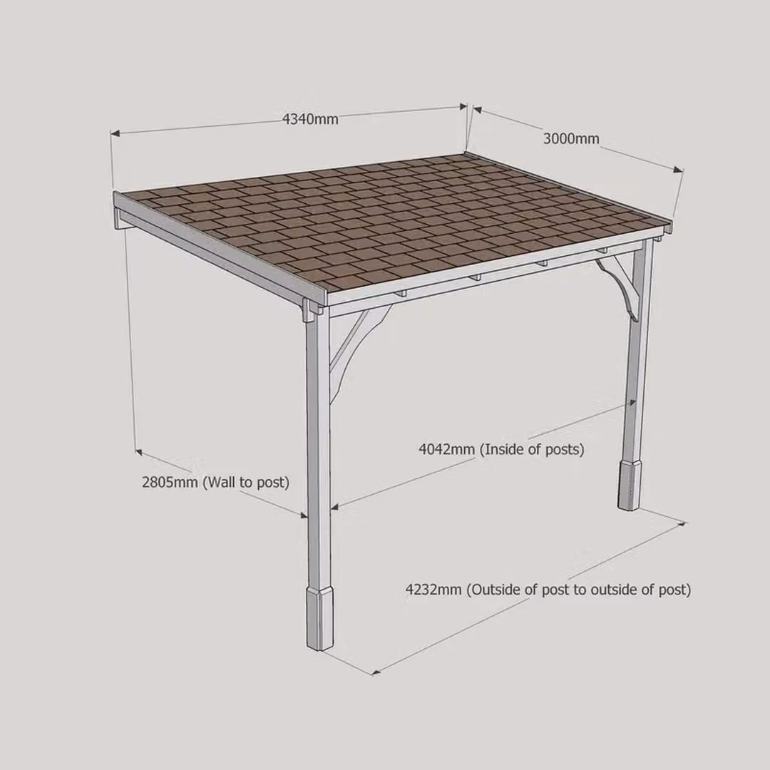 Rutland County Garden Furniture Ltd 2 Post Wood Carport with Bitumen Shingle Roof, Rustic Brown and Light Green, W: 434 cm, D: 300 cm – 3